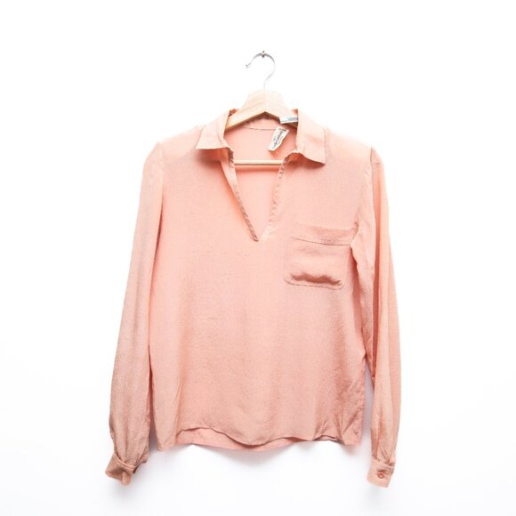Valentino Silk Long Sleeves V Neck Top in Peach Vintage - Picture 1 of 7